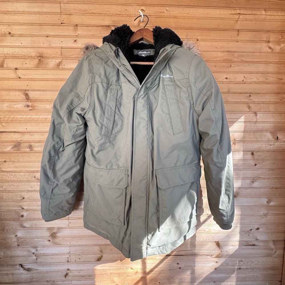Eddie Bauer Coat Kids Large 14/16 Down Parka Jacket Faux Fur Hood Waterproof